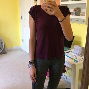 Maroon Shirt With Lace Up sleeves